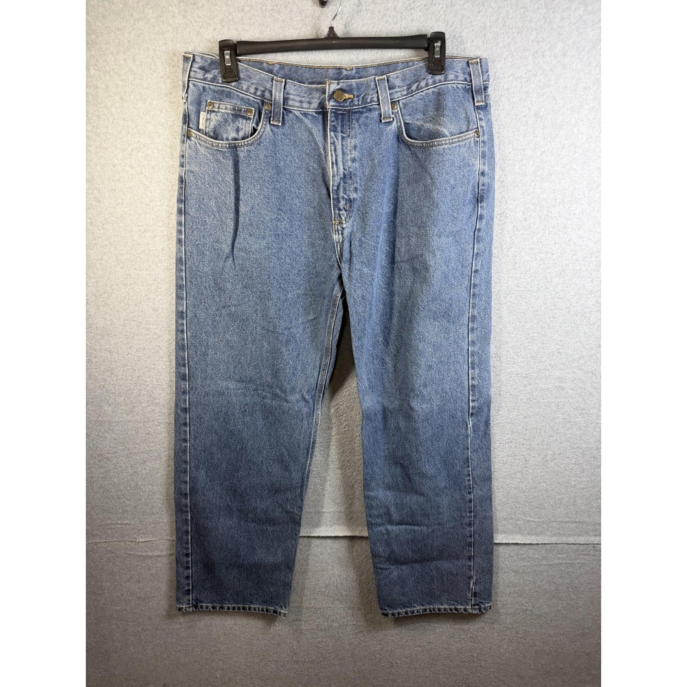 Carhartt Jeans Mens 38x30 Blue Denim Relaxed Fit Straight Leg Workwear B466 DPS